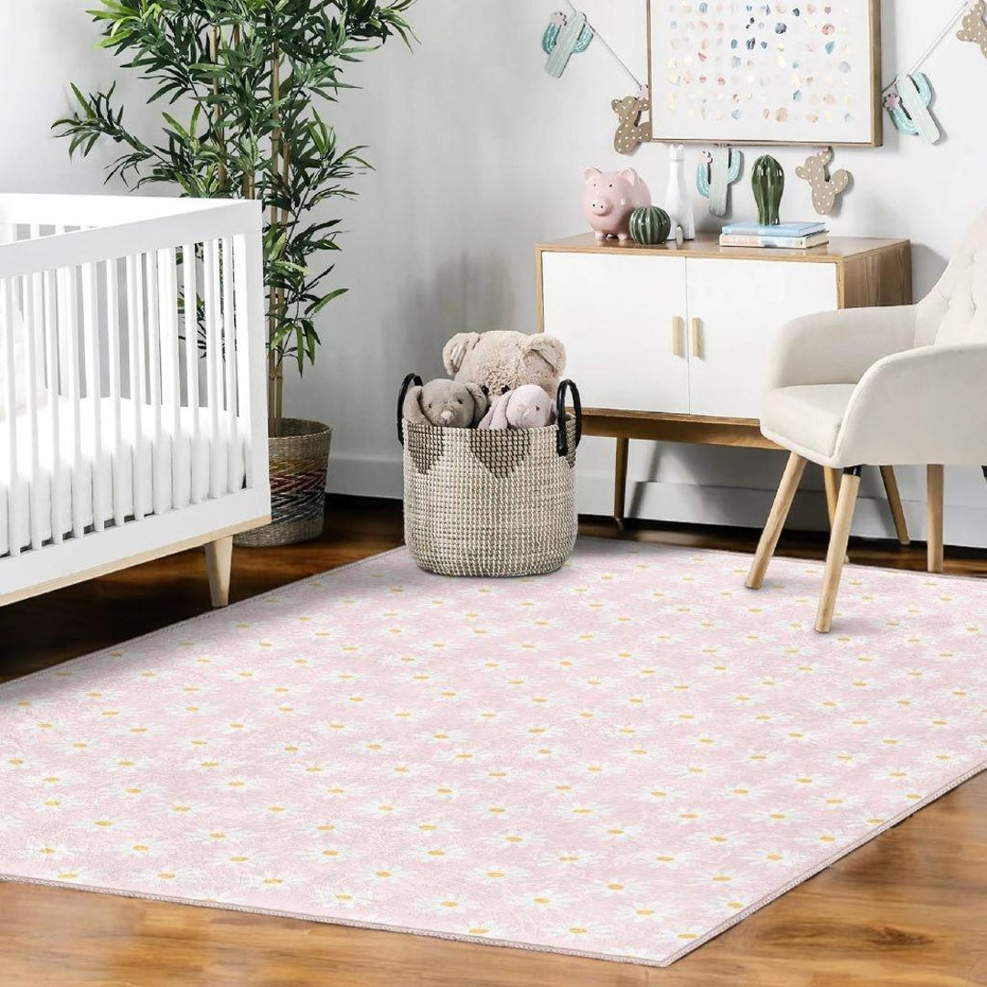 Cute Daisy Printed Girls Room Rug, Ultra Soft and Safe Nursery Rug, 5x7 ...