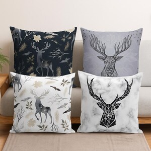 Marble Deer Head Pillow Cover – Digital Print, Nordic Winter Decor