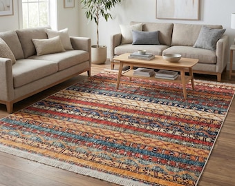 Tappeto boho deluxe, tappeto colorato, tappeto antiscivolo per soggiorno, tappeto lavabile 6x9, tappeto marocchino multicolore, regalo per inaugurazione della casa