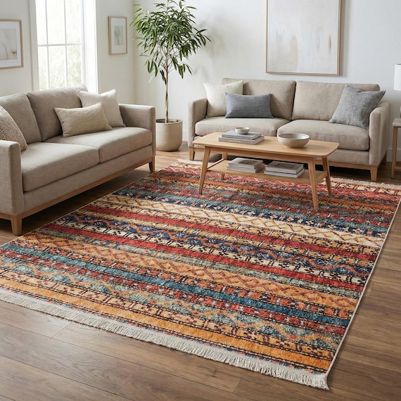 Deluxe Boho Teppich, Bunter Läufer, Rutschfester Wohnzimmer Teppich, Waschbarer Teppich, 60x280, Marokkanischer Teppich, Geschenk zur Wohnungseinweihung