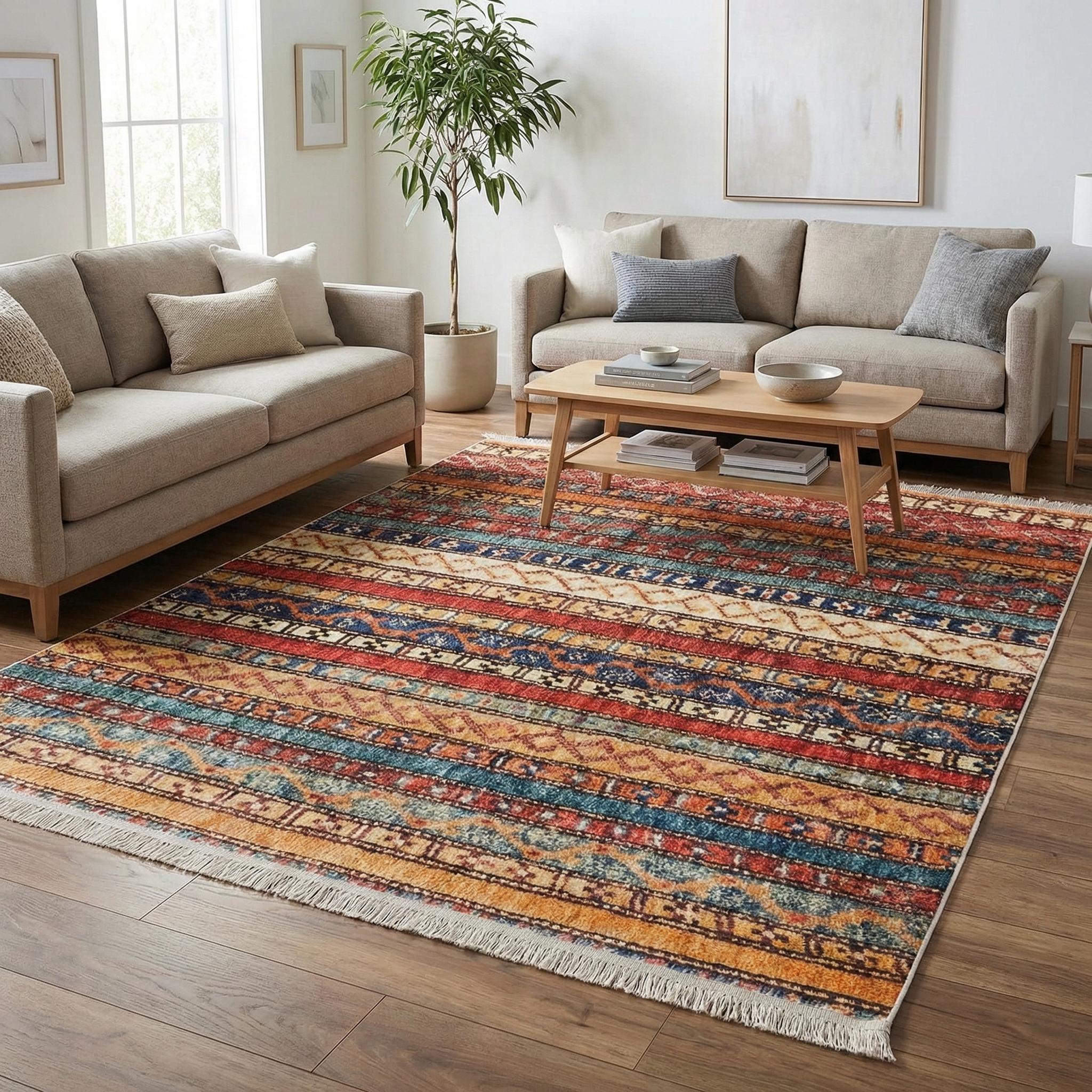 Deluxe Boho Teppich, Bunter Läufer, Rutschfester Wohnzimmer Teppich, Waschbarer Teppich, 60x280, Marokkanischer Teppich, Geschenk zur Wohnungseinweihung