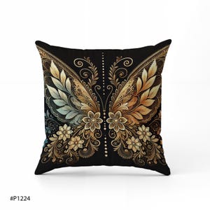 Gold Baroque Floral Pillow Cover | 18x18 Decorative Black Cushion Case | Ornate Leaf Scroll Design | Elegant Sofa Accent | Washable
