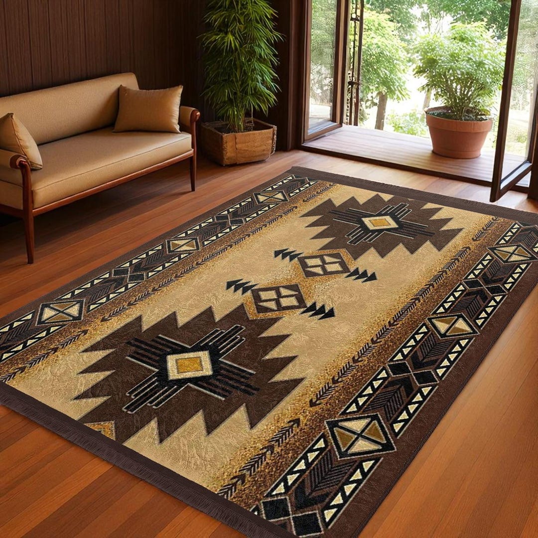 Rust Black Aztec Rug Rustic Aztec Geometric Rug – Earth Tone Ethnic Carpet – Modern ...