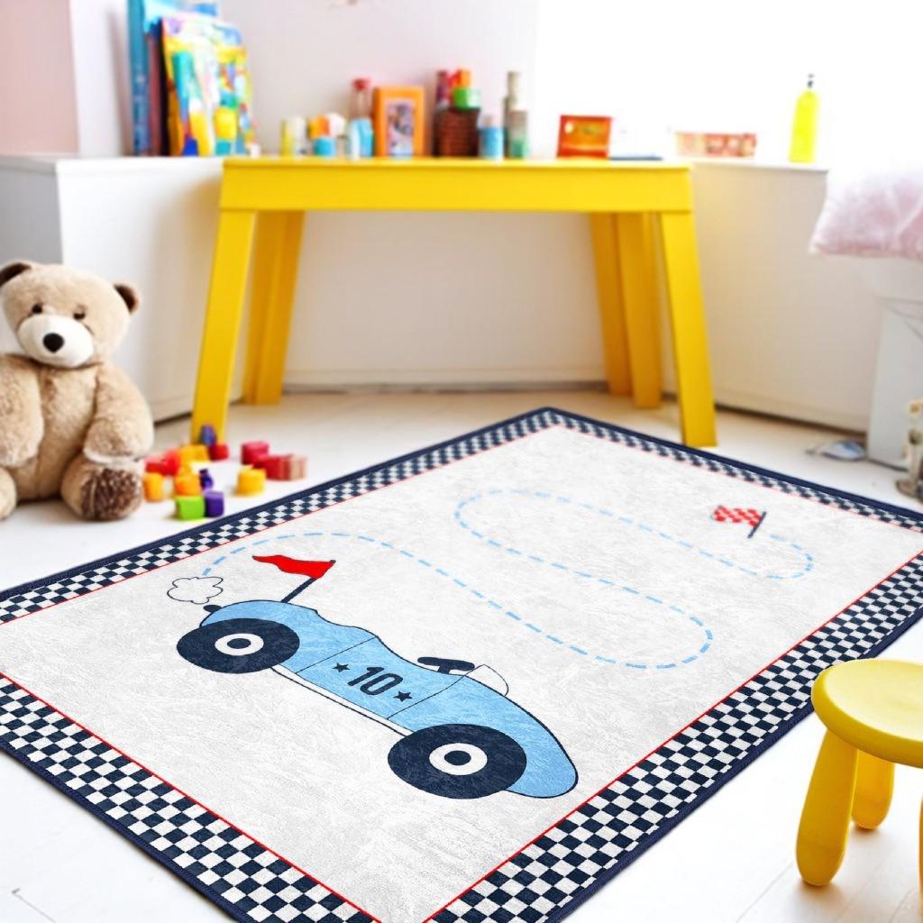 Race Track Play Rug for Kids - Racing Theme Floor Mat - Black White ...
