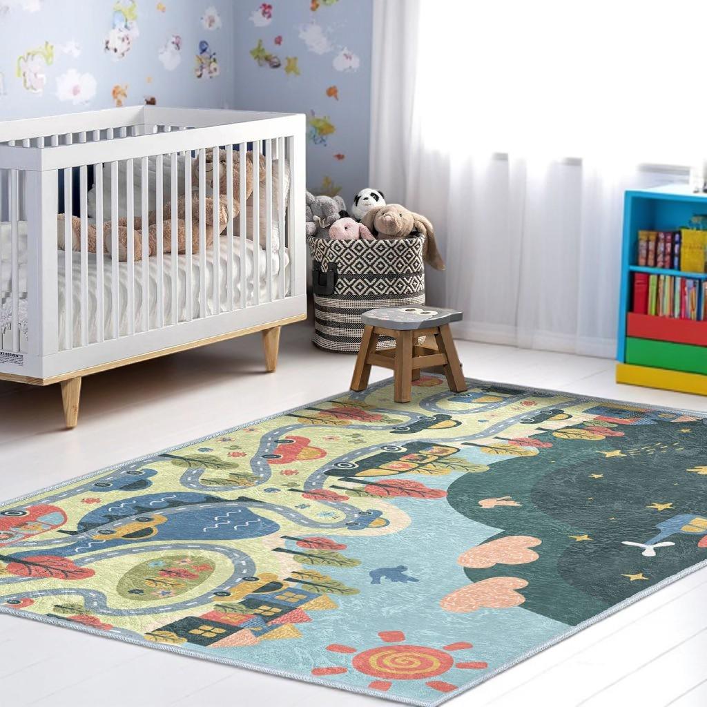 Town Rug Child Colorful Adventure Town Kids Rug - Roads and Mountain Drive Toy Car ...