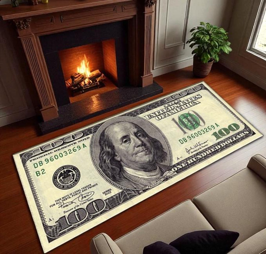 100 Dollar Bill Rug – Benjamin Franklin Luxury Carpet – Washable Non ...