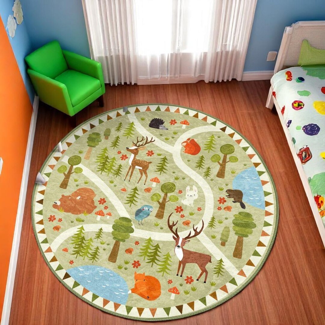 Car Rug Forest Woodland Road Play Rug – Forest Animal Adventure Mat – Imaginative Non ...