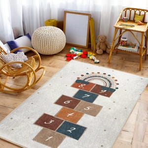 Weicher Hopscotch-Teppich für Kinder, bunte Indoor-Spielmatte, rutschfester, waschbarer 16 x 23 cm Aktivitätsteppich, lustiger Spielteppich für Kleinkinder und Kinder