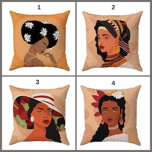 African Woman Pillow Cover 18x18 | Tribal Art Cushion | Vector Portrait Throw | Modern Ethnic Decor | Bold Afrocentric Style | Washable Sham
