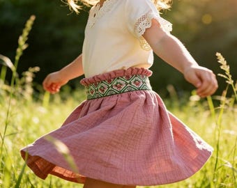 Trachtenrock Mädchen Musselin | Handgefertigter Kinder Paperbag Rock | Sommerrock mit Gummibund | Dirndl Alternative