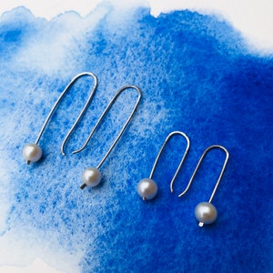 simple silver and pearl drop earrings image 2