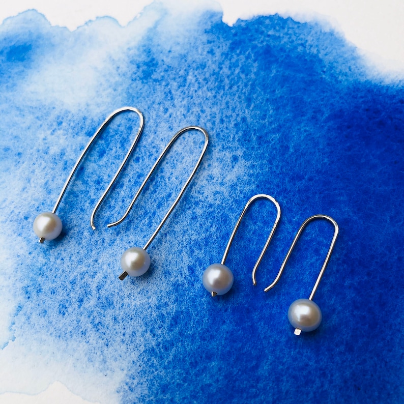 simple silver and pearl drop earrings image 2