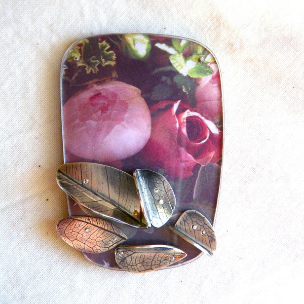 Perfect peony and rose brooch for summer by hybrid handmade Cari-Jane Hakes