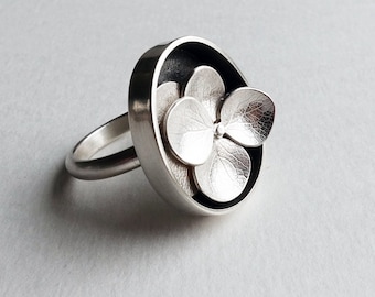 Silver Hydrangea Double Bloom Ring