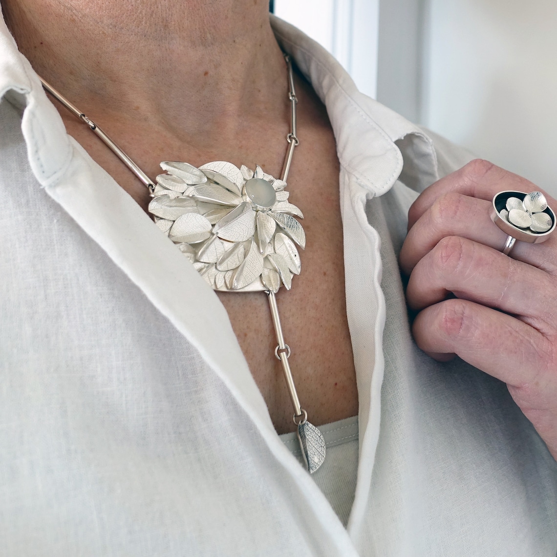 Fiercely Feminine Silver Necklace With Chalcedony by Carijane Hakes