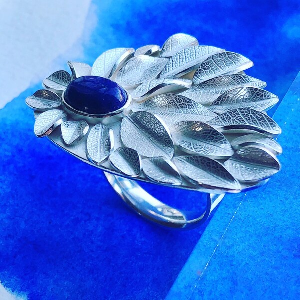 Fiercely Feminine silver ring with lapis lazuli and leaf imprint to back for Ness, SECOND BALANCING PAYMENT