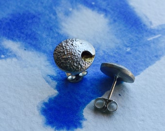 Silver otster and gold leaf stud earrings