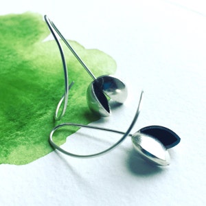 Split pod silver dangle earrings by Cari-Jane Hakes, Hybrid Handmade image 1