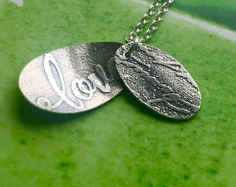 Love Letters silver etched necklace