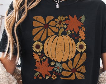 Fall Shirt, Fall Floral Pumpkin T-shirt, Trendy Thanksgiving Shirt, Boho Pumpkin Tee, Pumpkin Patch Tee, Fall Season, Comfort Colors®