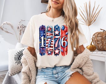 Camiseta del 4 de julio, camiseta de 1776, camiseta de EE. UU., regalo patriótico del Día de la Independencia, camiseta de verano, rojo, blanco y azul, Comfort Colors®
