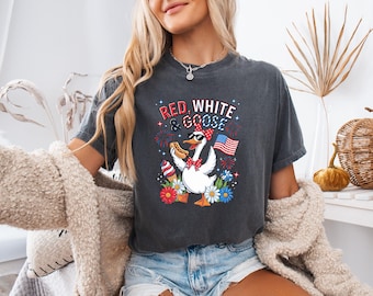 Maglietta del 4 luglio, maglietta USA, maglietta rossa, bianca e con l'oca, maglietta alla moda, maglietta divertente, maglietta con l'oca, Giorno dell'Indipendenza, Comfort Colors®
