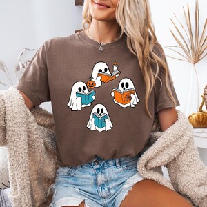 Halloween Shirt, Ghost Reading Books T-shirt, Spooky Season, Fall Tee, Trendy Halloween Gift, Librarian Tee, Teacher Shirt, Comfort Colors®