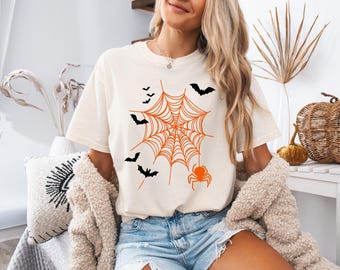 Halloween Shirt, Spooky Season, Spider Halloween T-shirt, Spider Web Tee, Fall Season, Bats Shirt, Comfort Colors®
