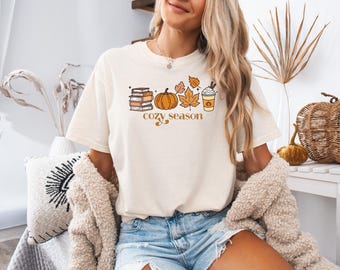Fall Tee, Cozy Season T-shirt, Cute Pumpkin Shirt, Autumn Leaf Shirt, Fall Coffee Latte Shirt, Autumn Cozy Tee, Comfort Colors®