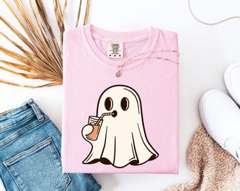 Chemise d'Halloween, t-shirt café fantôme mignon, saison effrayante, t-shirt fantôme boo, chemise d'automne, cadeau d'Halloween, Comfort Colors®