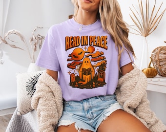 Halloween Shirt, Read In Peace Ghost T-shirt, Funny Halloween Tee, Spooky Season, Fall Season, Skeleton Book Tee, Comfort Colors®