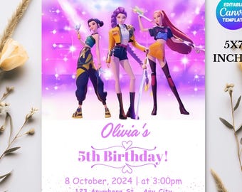 KPop Demon Hunter Birthday Invitation | Editable Canva Template | K-Pop Anime Party Invite | Instant Download