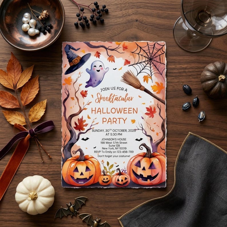 Halloween Party Invitation Digital Halloween Invitation Template Printable Invite Lets Get Spooky Ghost Party Trick or Treat Canva Template image 5
