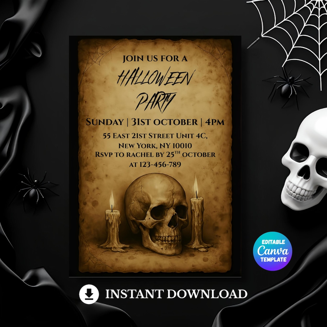 Spooky Halloween Party Invitation: Editable Canva Template (instant ...