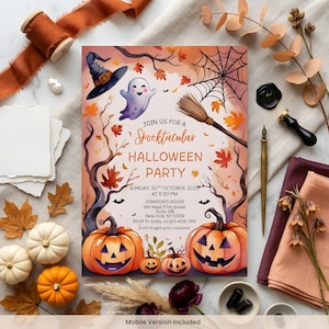 Halloween Party Invitation Digital Halloween Invitation Template Printable Invite Lets Get Spooky Ghost Party Trick or Treat Canva Template image 9