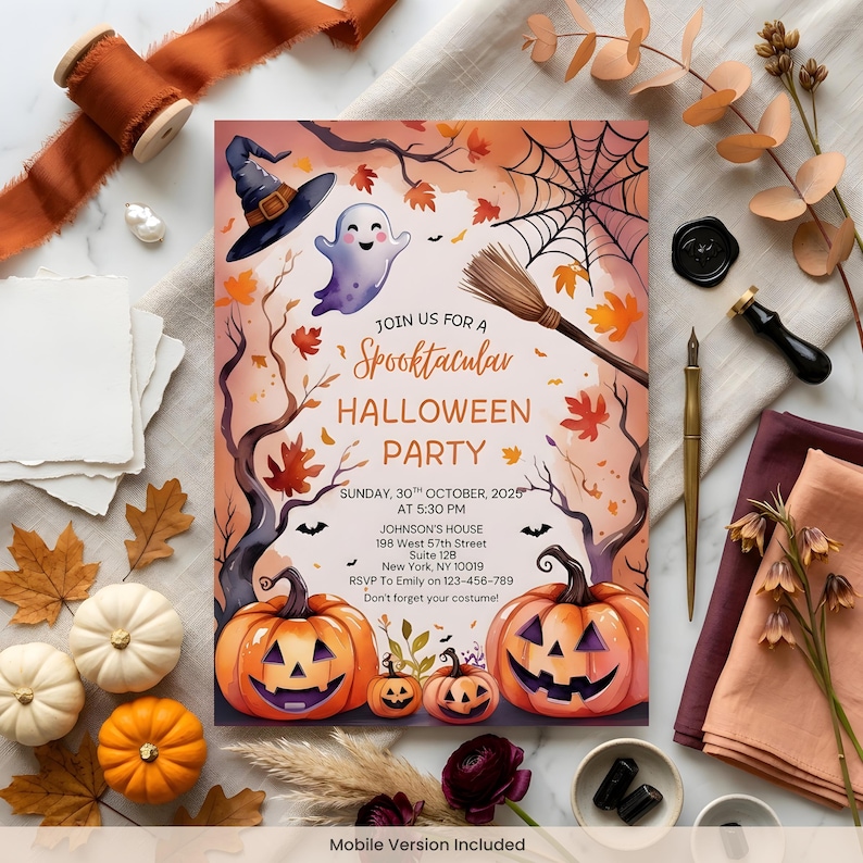 Halloween Party Invitation Digital Halloween Invitation Template Printable Invite Lets Get Spooky Ghost Party Trick or Treat Canva Template image 9