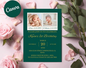 Photo Collage 1st Birthday Invitation: Customizable Canva Template (Digital Download)
