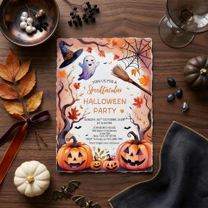 Halloween Party Invitation Digital Halloween Invitation Template Printable Invite Lets Get Spooky Ghost Party Trick or Treat Canva Template image 4