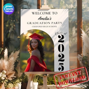Class of 2025 Graduation Party Welcome Sign Canva Template, Photo Graduation Welcome Poster, Modern Minimalist Graduation Welcome, Editable