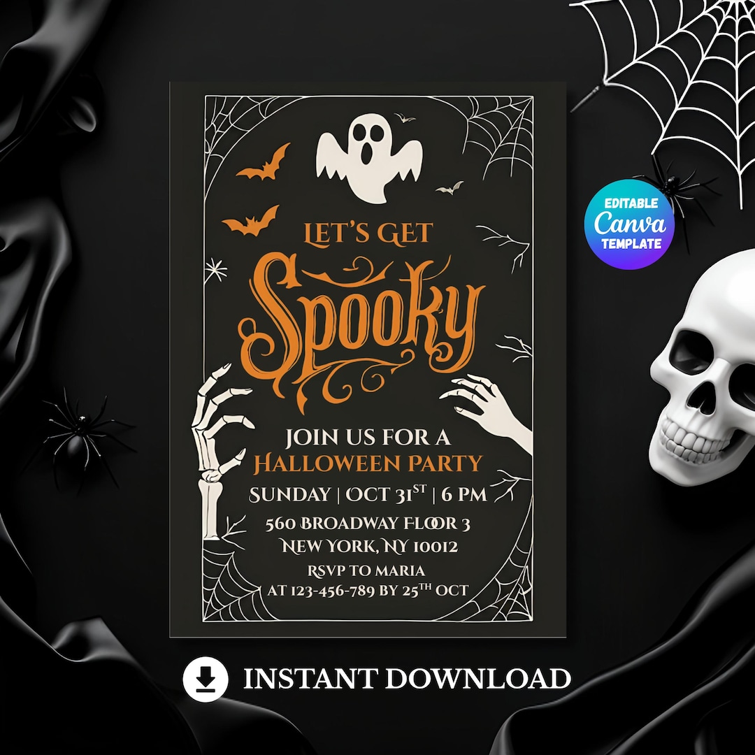Spooky Halloween Party Invitation: Editable Canva Template (digital ...