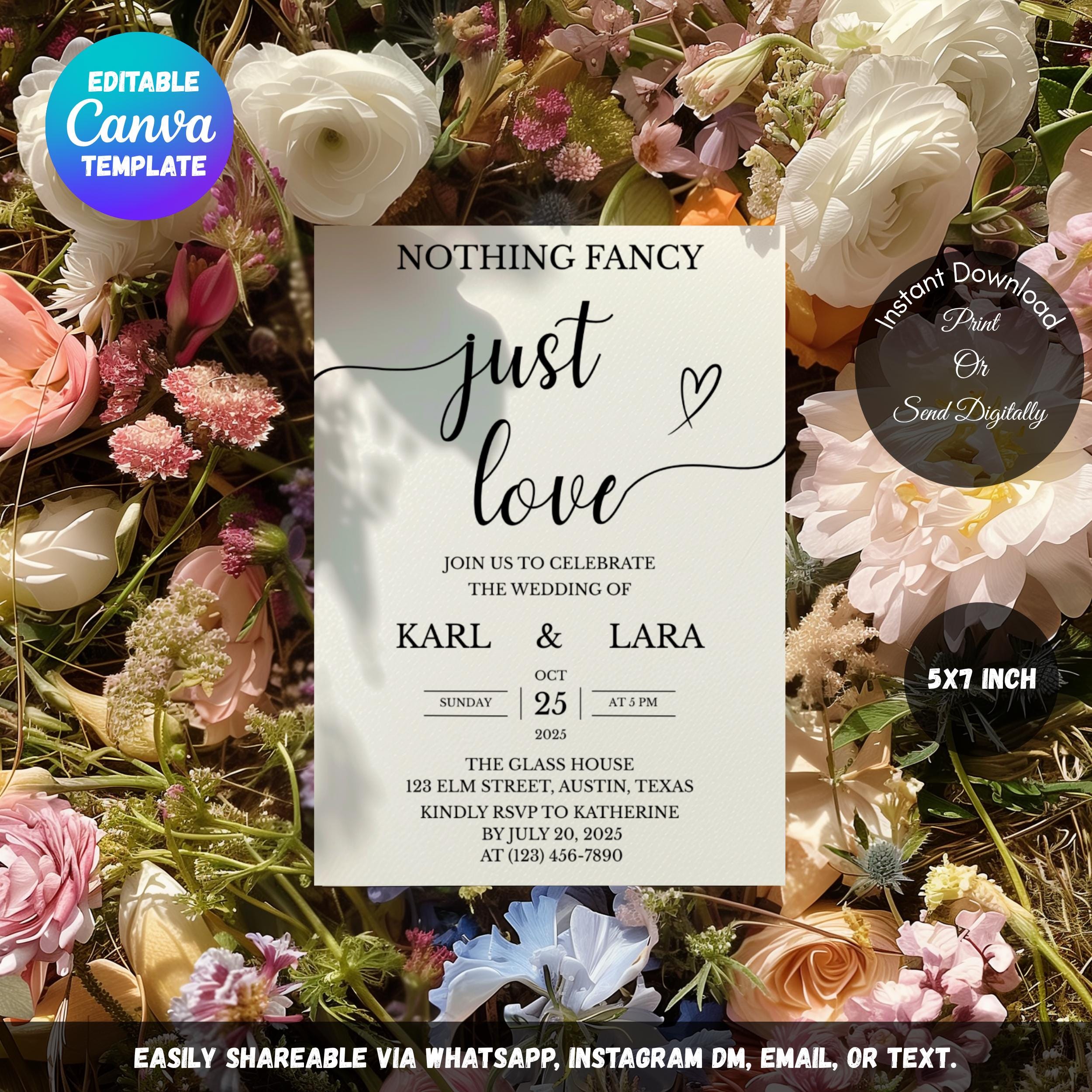Nothing Fancy Just Love Invitation, Elopement Reception Invite, Minimalist Elopement Announcement Card, Modern Reception Invite
