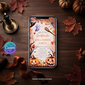 Halloween Party Invitation Digital Halloween Invitation Template Printable Invite Lets Get Spooky Ghost Party Trick or Treat Canva Template image 2