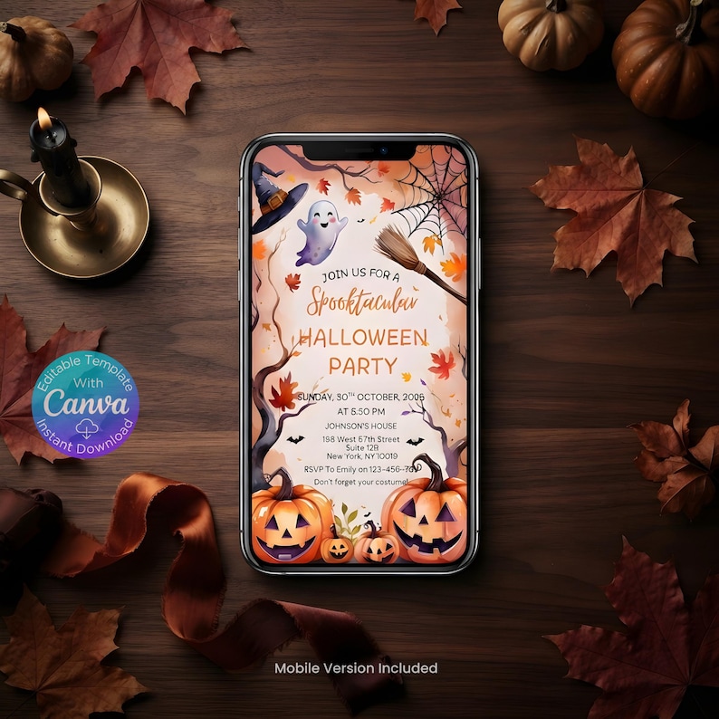 Halloween Party Invitation Digital Halloween Invitation Template Printable Invite Lets Get Spooky Ghost Party Trick or Treat Canva Template image 2