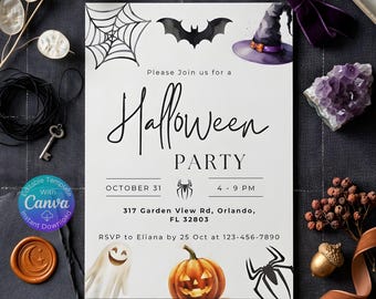 Halloween Party Invitation Template, editable Canva template (Digital Download)
