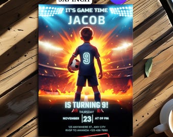 Editable Soccer Birthday Invitation: Football Party Evite (Digital Canva Template)