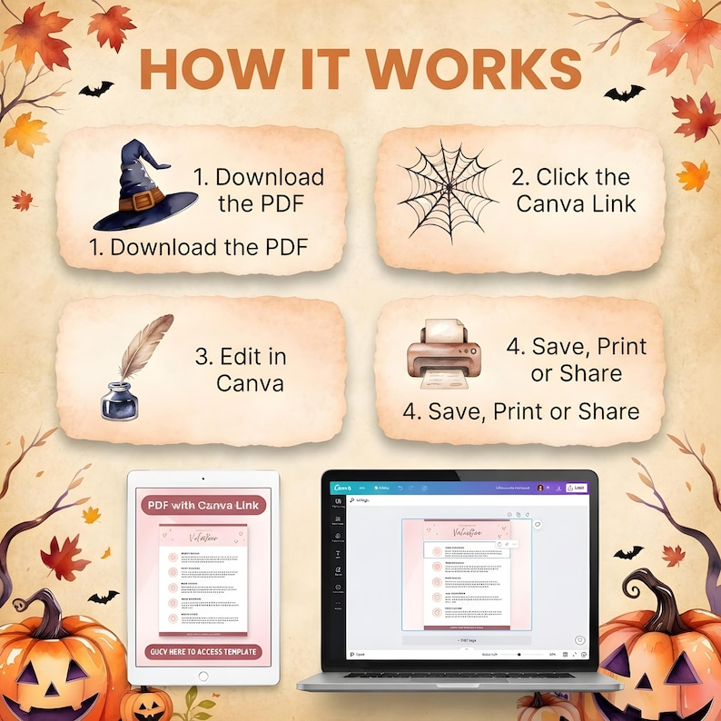 Halloween Party Invitation Digital Halloween Invitation Template Printable Invite Lets Get Spooky Ghost Party Trick or Treat Canva Template image 12