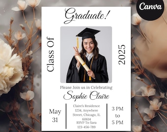 Graduation Invitation Canva Template | Editable Graduation Party Invite | Self-Edit Digital Download | Senior Graduate Party Invitation