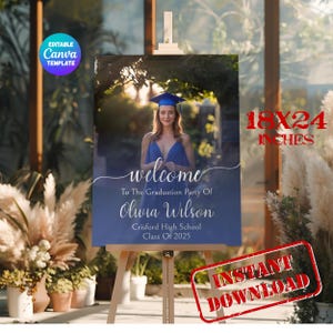 Graduation Party Welcome Sign Template, Photo Graduation Welcome Poster, Modern Minimalist Graduation Welcome, Editable Canva Template