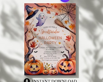 Vintage Halloween Invitation Template, Halloween Invite, Printable Halloween Party for Adults, Editable Instant, Printable Digital Download