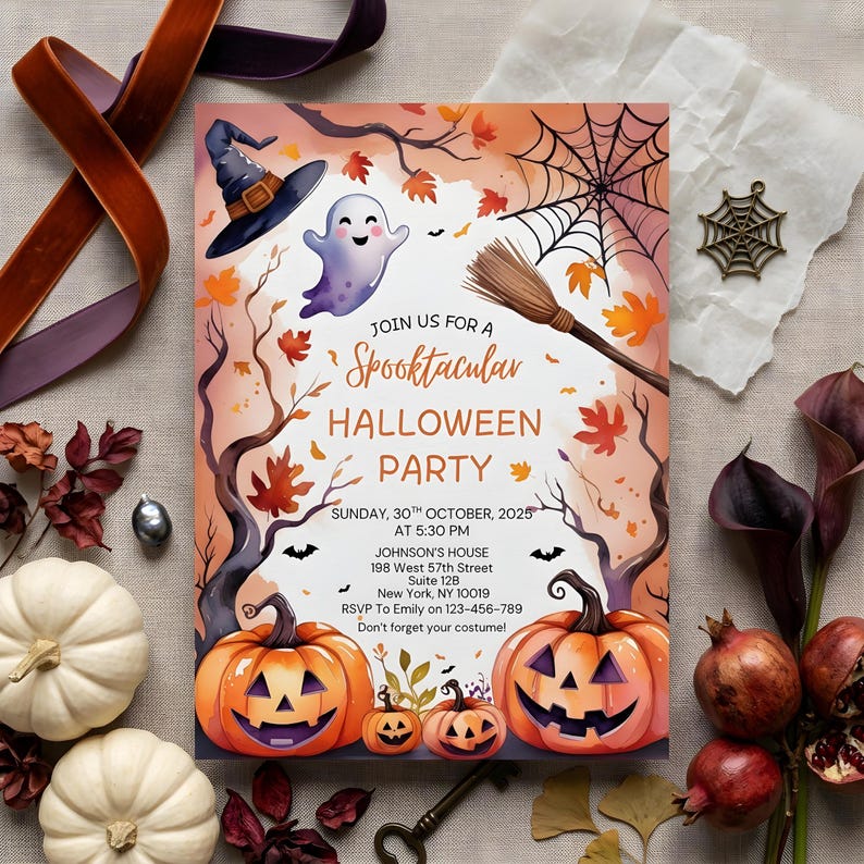 Halloween Party Invitation Digital Halloween Invitation Template Printable Invite Lets Get Spooky Ghost Party Trick or Treat Canva Template image 10